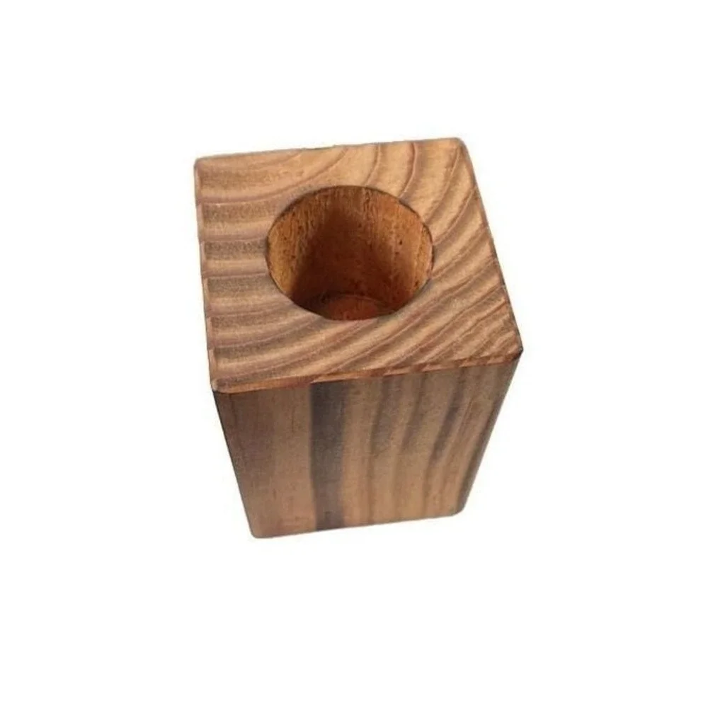 Rustic Block Wood Candle Holder Medium - 3.5